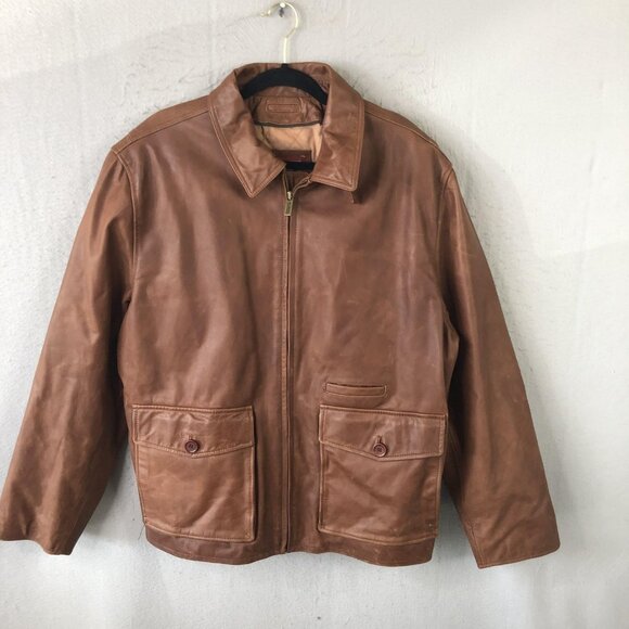 Wilsons Other - Wilsons Leather Jacket Mens 2XL Brown Zip Front Collared Button Pocket Coat